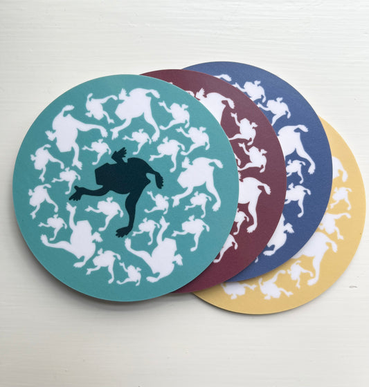 Paketpris 4 st jubileumsgroda grön/blå/gul/brun